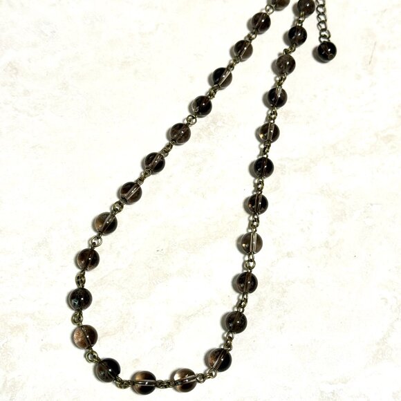 Genuine Smoky Quartz Short Adjustable Necklace, Natural Gemstone + Bronze Links - Picture 5 of 12